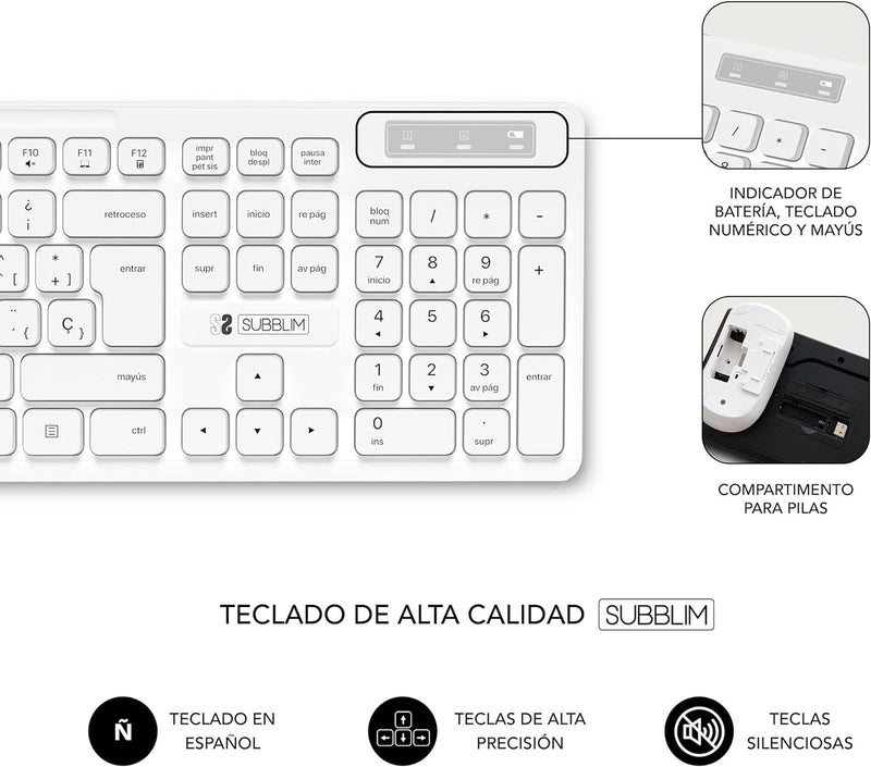 SUBBLIM Wireless Keyboard and Mouse Combo Silent 2.4Ghz Mouse 1200 dpi (SUBBLIM)
