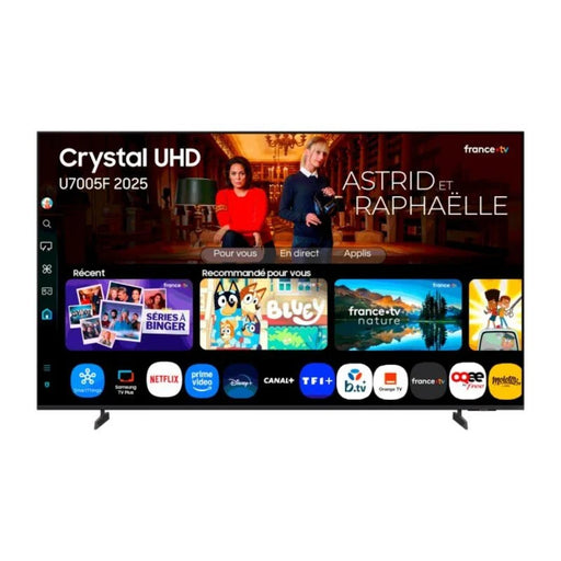 Samsung TU55U7005 55" 4K UHD Smart TV con pantalla Crystal UHD mostrando interfaz Tizen con apps de streaming Netflix, Disney+, Prime Video y Gaming Hub sob