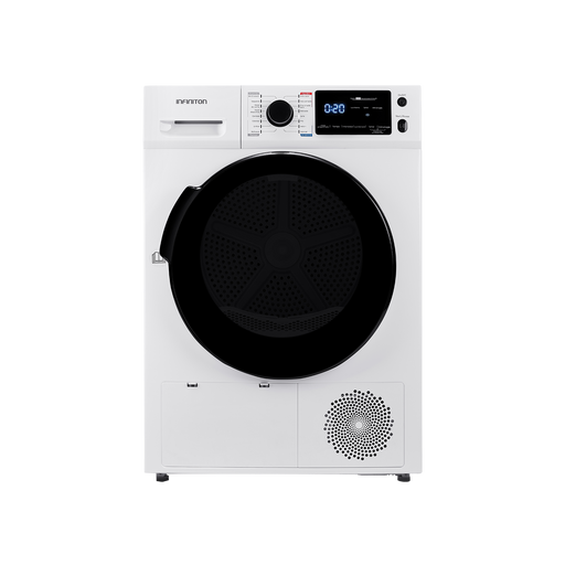Secadora de bomba de calor Infiniton SD-B97B de 9kg en color blanco con display LED táctil, motor Inverter, clase energética A++, puerta extra grande de 375mm y luz LED interior
