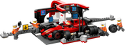 Set LEGO 60443 construido - Parada en boxes de Formula 1 Ferrari con mecanismo de acción, monoplaza rojo, piloto y 4 mecánicos con herramientas
