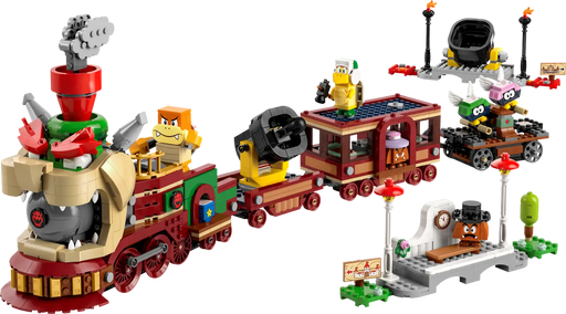 Set LEGO 71437 tren de Bowser de 1392 piezas con cañón automático plataforma giratoria y vagones desmontables
