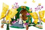 Set LEGO 75688 Boda de Glinda abierto revelando la detallada escena nupcial con minifiguras de Glinda y Fiyero, tarta de boda, ramo de flores e invitación con forma de corazón

