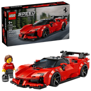 Set LEGO 77254 Ferrari SF90 XX con minifigura piloto traje rojo completo
