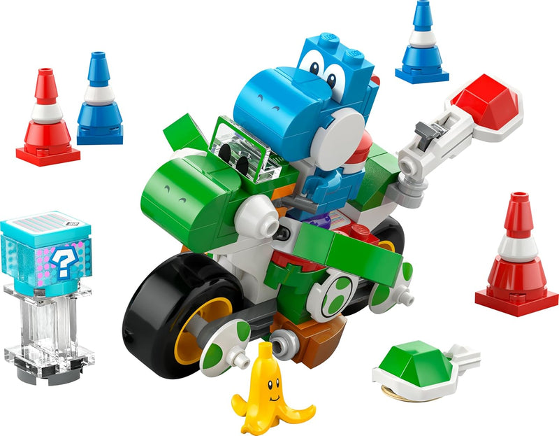 Set LEGO Mario Kart 72031 Moto Yoshi con Yoshi Azul Claro exclusivo, conos de tráfico, caparazones y plátano, juguete Nintendo para niños

