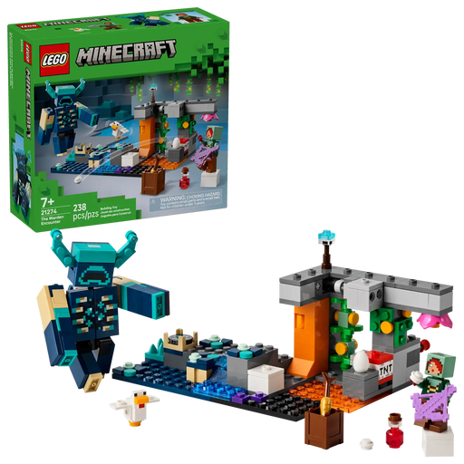 Set LEGO Minecraft 21274 El Encuentro con el Custodio con el bioma profundo, lava, agua y TNT.