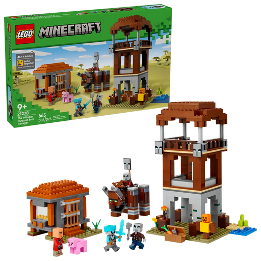 Set LEGO Minecraft El Puesto de Avanzada 21278 con torre de vigilancia, casa y Devastador articulado