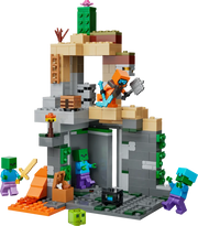 Set LEGO Minecraft mazmorra multinivel con zombis, jugador y vegetación desértica