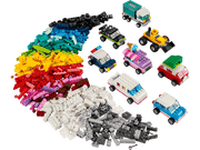 Set completo LEGO Classic 11036 con 900 piezas clasificadas por colores y vehículos construidos
