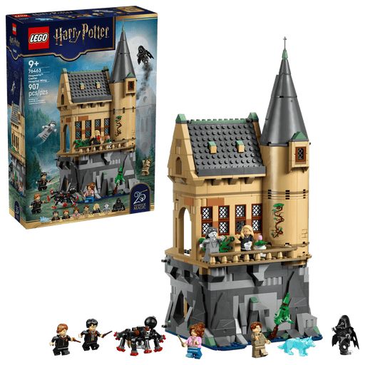 Set completo LEGO Harry Potter 76463 con caja 25 aniversario, torre construida y 7 minifiguras batalla
