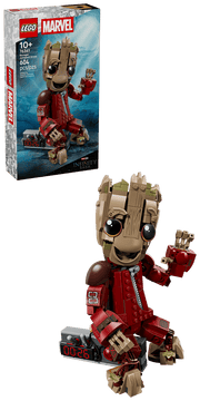 Set completo LEGO Marvel 76341 con caja Guardianes Galaxia, Groot construido 25cm y detonador botones
