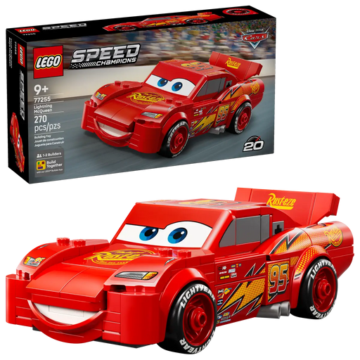 Set completo LEGO Speed Champions 77255 con caja negra 20 aniversario Cars y Rayo McQueen construido

