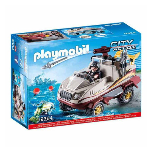 Set completo PLAYMOBIL City Action 9364 con coche anfibio, figura de explorador y accesorios incluidos, juguete compatible con otros sets de la línea
