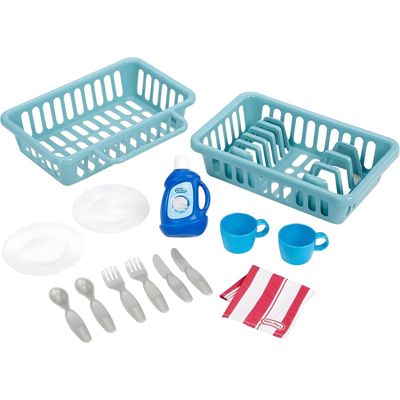 Set completo de accesorios del lavavajillas Little Tikes con platos, tazas, cubiertos y utensilios de cocina de plástico seguro para niños de 2 a 6 años
