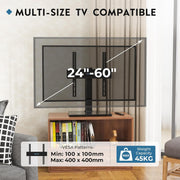 Soporte TV pie giratorio negro con estructura de acero laminado, altura ajustable y rotación 50 grados
