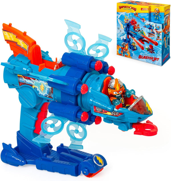 SuperThings Blaster Jet avión de combate con lanzador de proyectiles integrado, figuras exclusivas de pilotos y accesorios, referencia SUPERTHINGS-8431618043813
