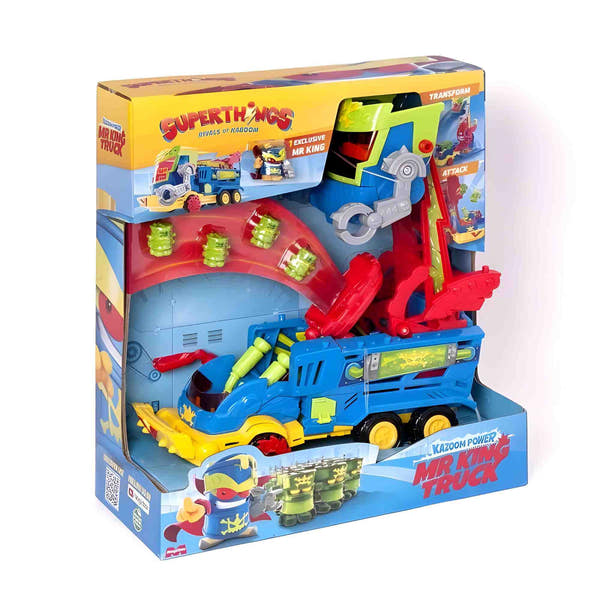 SuperThings Kazoom Power Mr. King Truck con lanzador, catapulta y figuras exclusivas.
