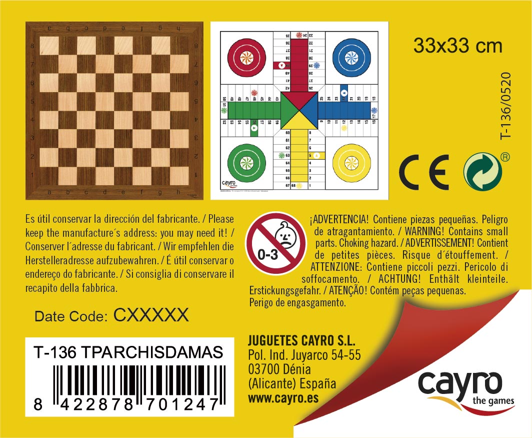 Tab. Parchís – Ajedrez Mad. 33x33 cm Cayro, imagen 3