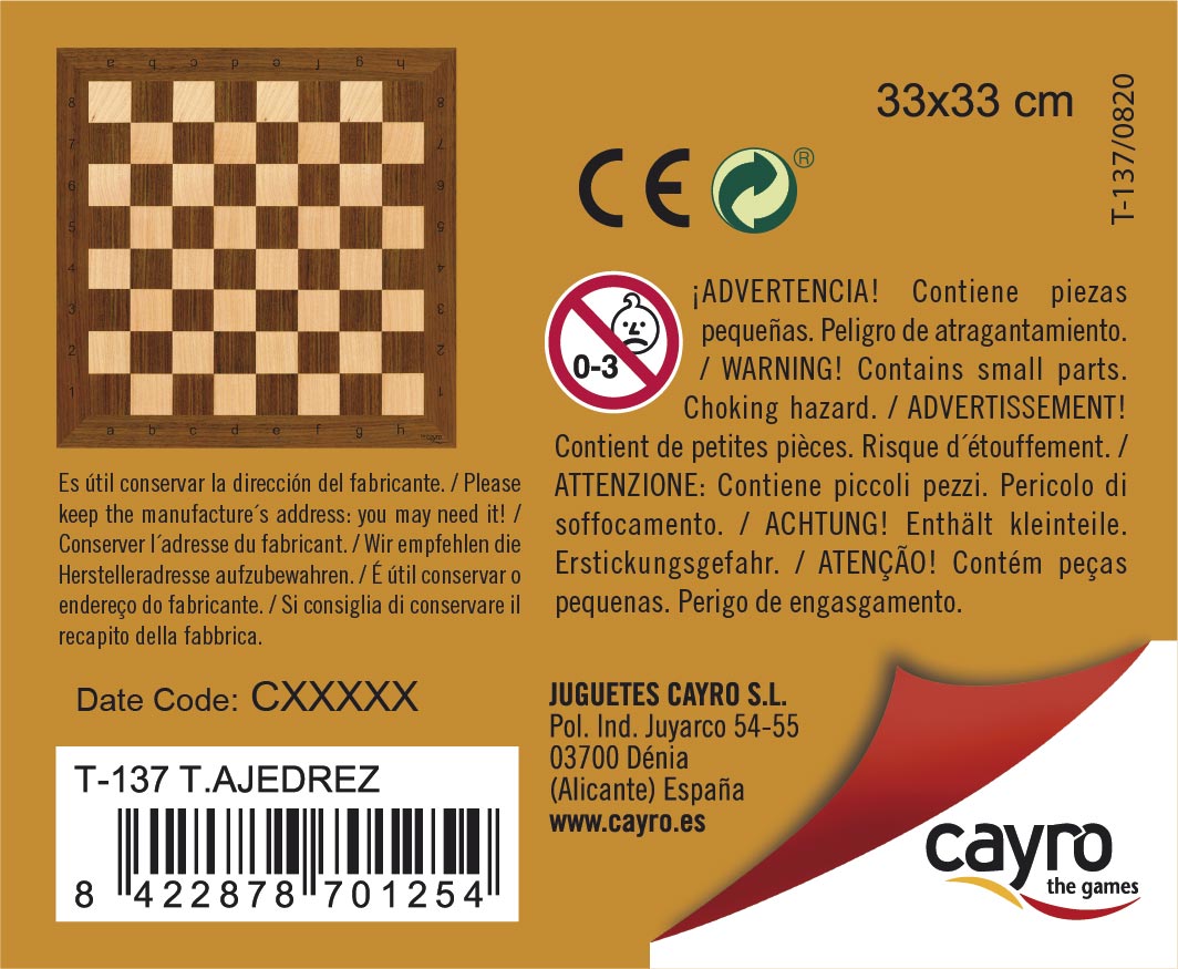 Tablero Ajedrez Madera 33×33 cm Cayro, imagen 3