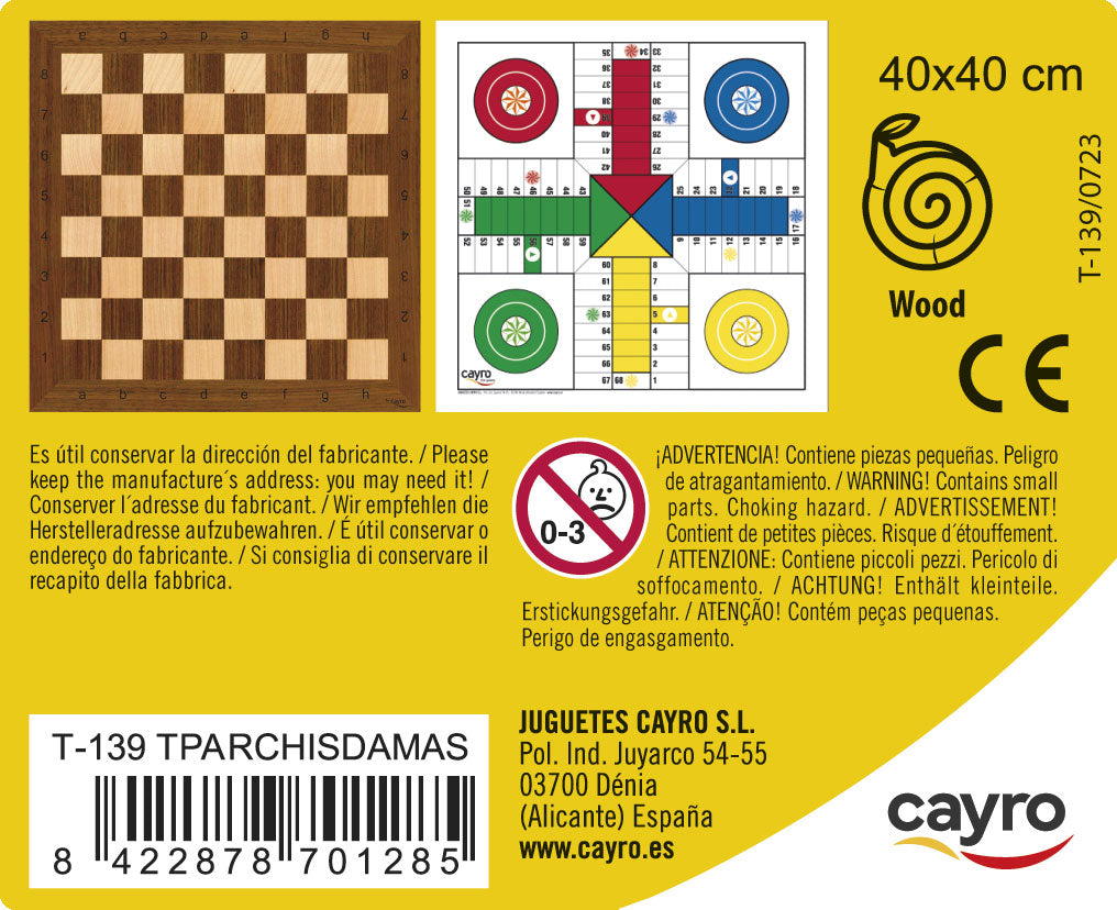 Tablero Parchís – Ajedrez Madera 40x40 cm Cayro, imagen 3