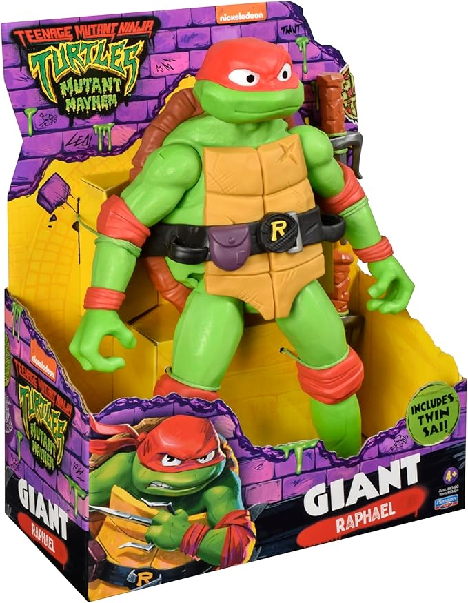 TMNT Figuras Gigantes Raphael 30 cm de Famosa con bandana roja, sai gemelos y diseño auténtico del guerrero rebelde de las Tortugas Ninja
