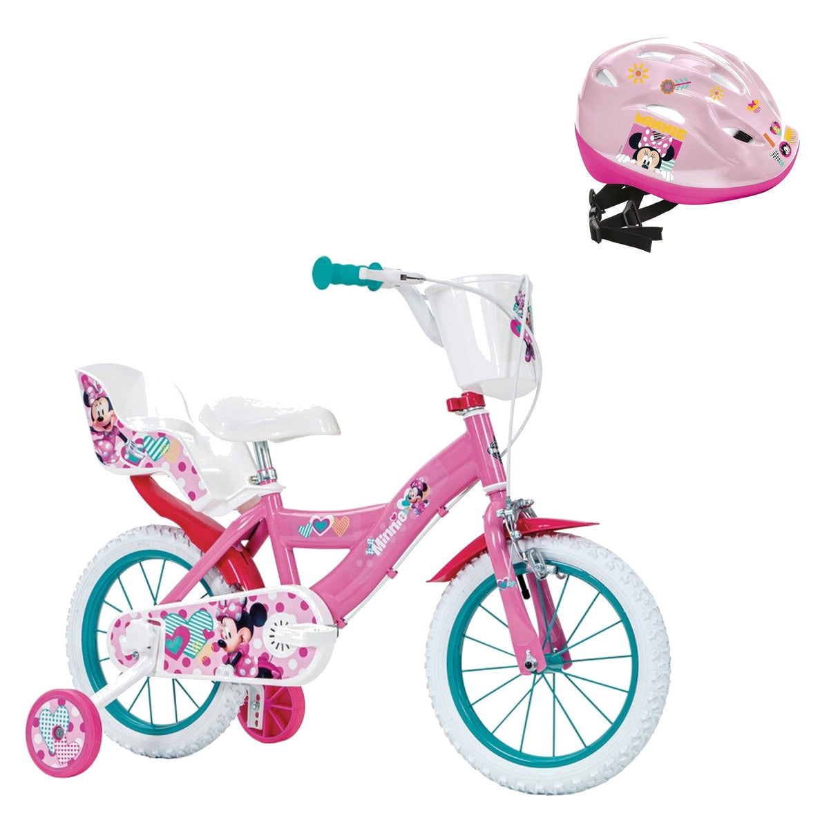Pack Pack Bicicleta 14'' Minnie Mouse + Casco a Juego: bicicleta y casco a juego