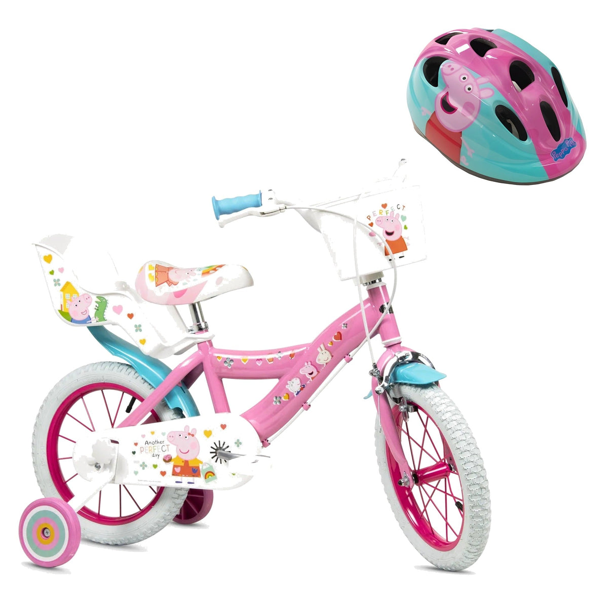 Pack Pack Bicicleta 14" Peppa Pig Rosa + Casco a juego: bicicleta y casco a juego