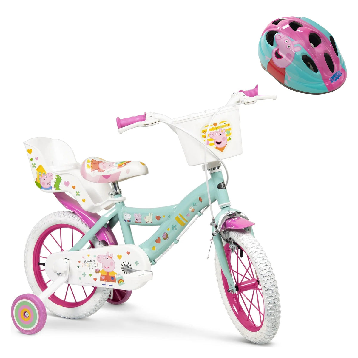 Pack Bicicleta 14'' Peppa Pig Turquesa + Casco a Juego - Toimsa: bicicleta y casco