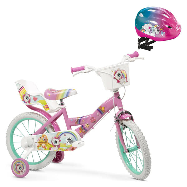 Pack Bicicleta 16'' Unicornio + Casco a Juego - Toimsa: bicicleta y casco