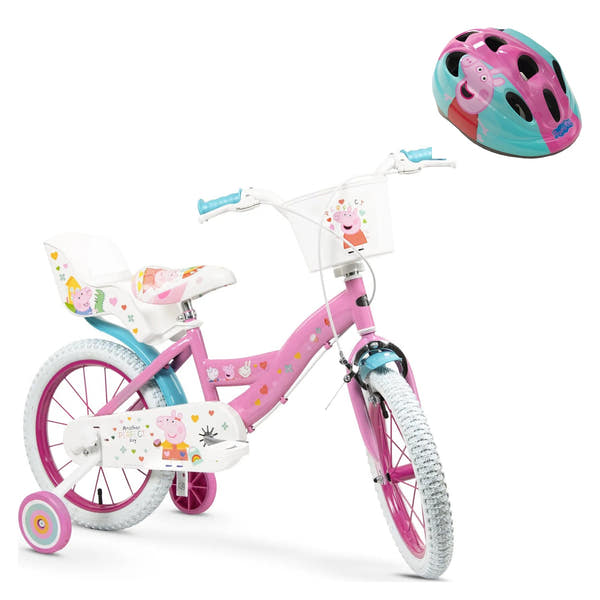 Pack Bicicleta 16'' Peppa Pig Rosa + Casco a Juego - Toimsa: bicicleta y casco