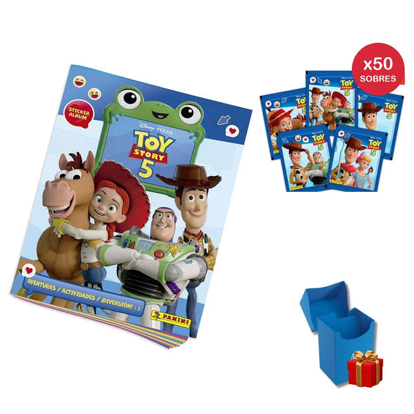 Pack Panini Toy Story 5: álbum oficial de 32 páginas, 50 sobres de cromos y deck box de regalo