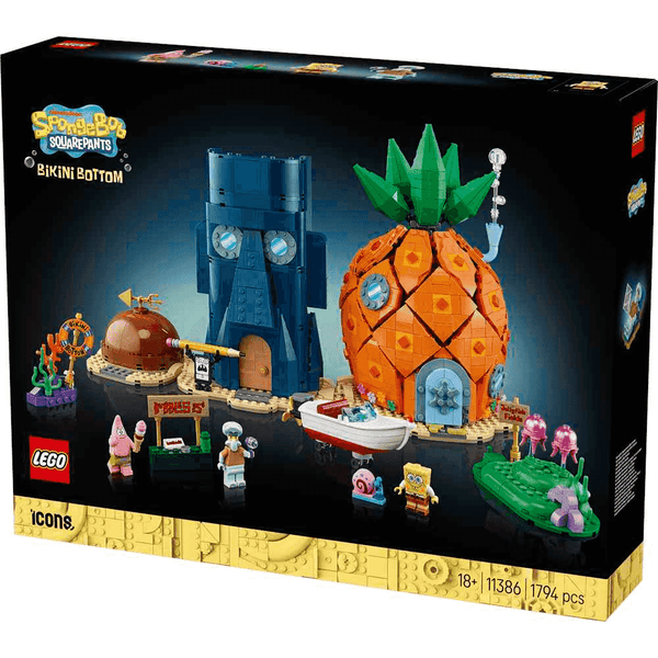 Caja del LEGO Icons 11386 Bob Esponja Fondo de Bikini con la Casa Piña y la casa de Calamardo