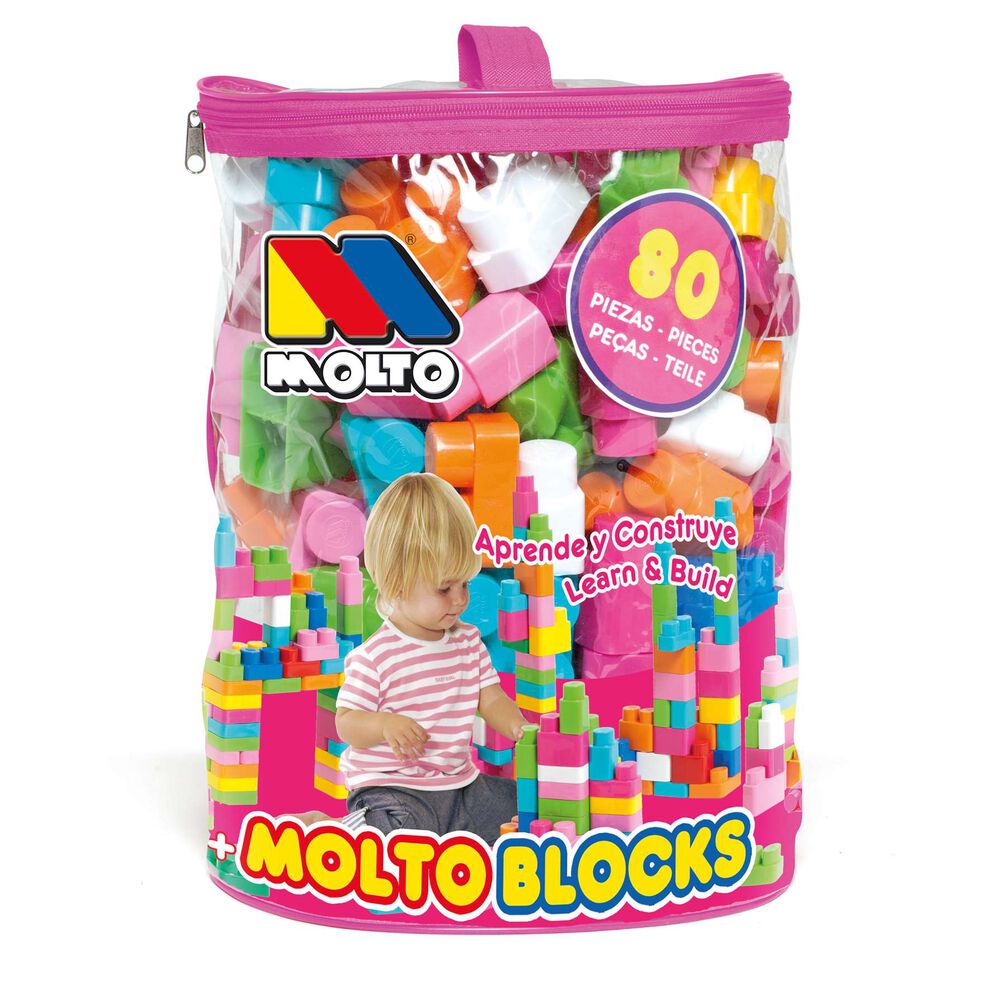Moltó Bolsa de bloques rosa con 80 piezas (13461)