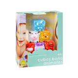 Set de bain Toy Planet de 6 cubes Animales dans sa boîte à fenêtre, avec éléphant, vache, lion et hippopotame