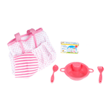 Bolsito de accesorios para muñeca Toy Planet – modelo de rayas con biberón y babero