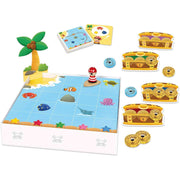 Tablero de isla con fichas y piezas de madera.
