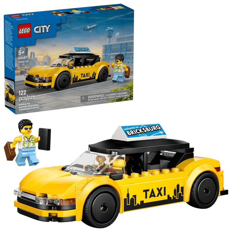 Taxi Amarillo LEGO City 60487 con maletero capó y techo extraíbles vista completa
