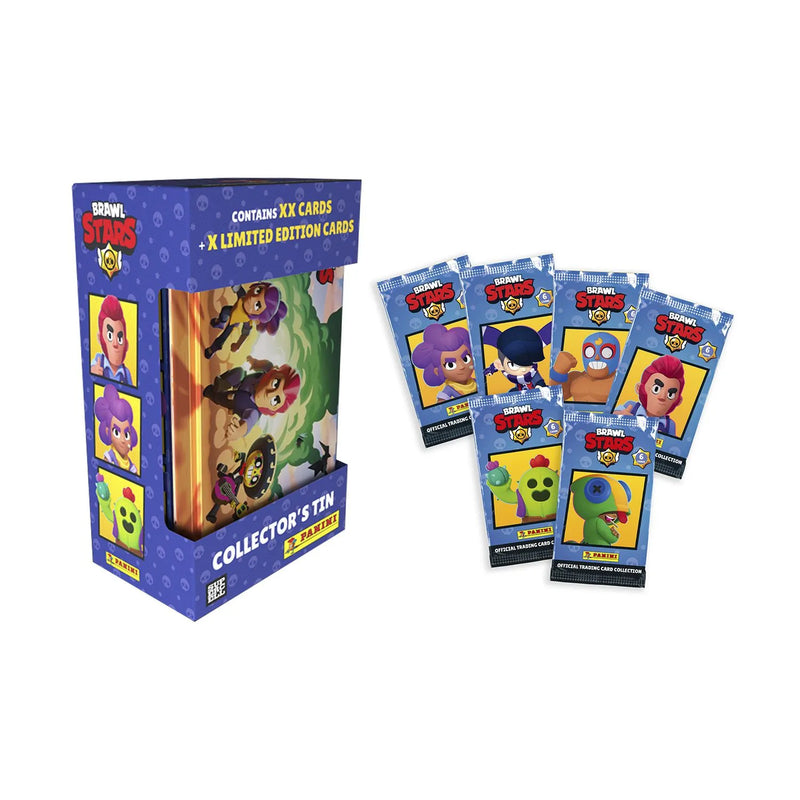 Tin Box metálica coleccionable Panini Brawl Stars Temporada 2 con 6 sobres de cartas y 36 cartas totales de los 84 luchadores del juego con diseño exclusivo

