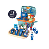 Toy Planet Clínica Dental case open with 43 toy dentist pieces and tray