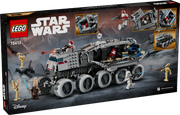 Trasera de la caja LEGO Star Wars 75413 Juggernaut República - Muestra interior detallado, torreta con cañón y compartimentos para minifiguras
