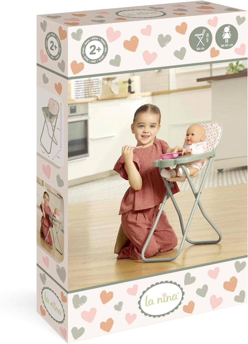 Trona Amanda plegable con estampado de corazones para muñecas de 36 a 52 cm