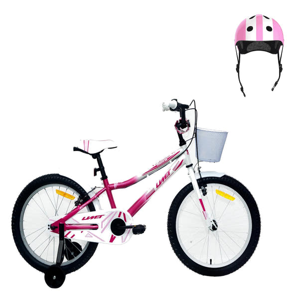 Pack Bicicleta 20'' Romina Rosa y Blanco + Casco Infantil - UMIT