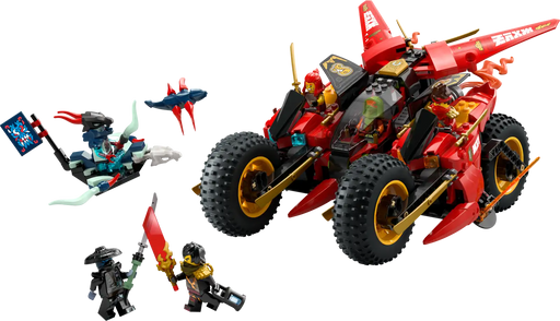 Vehículo LEGO NINJAGO dividido en moto, moto secundaria y avión