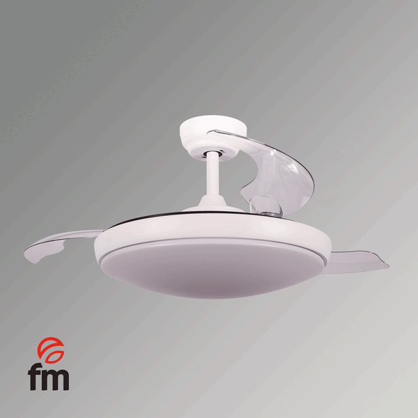 Ventilador de techo FM VR-1000 con luz LED y aspas retráctiles desplegadas
