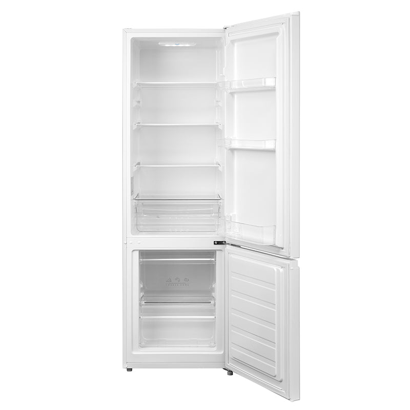 Vista abierta mostrando zona frigorífica y congelador con sus compartimentos.
