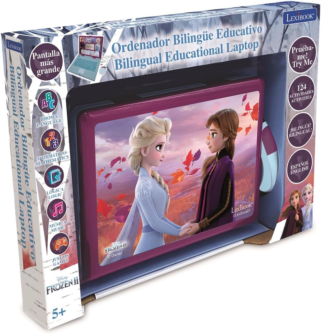 Vista frontal del portátil Frozen 2 con teclado completo y personajes Disney
