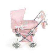 Vista lateral cuco vintage mostrando canastilla inferior y ruedas blancas
