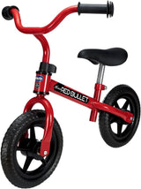 Vista lateral de la bicicleta sin pedales Chicco First Bike mostrando el cuadro robusto de metal ligero, sistema de dos ruedas con neumáticos resistentes a pinchazos y estructura compacta
