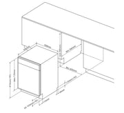 Vista lateral del lavavajillas integrable ARTICA ALVI76030D de 60cm mostrando las dimensiones de instalación, sistema de apertura automática de puerta y acabado en acero inoxidable premium
