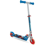 Vista lateral del patinete plegable Spiderman con ruedas de 120 mm y manillar ajustable.