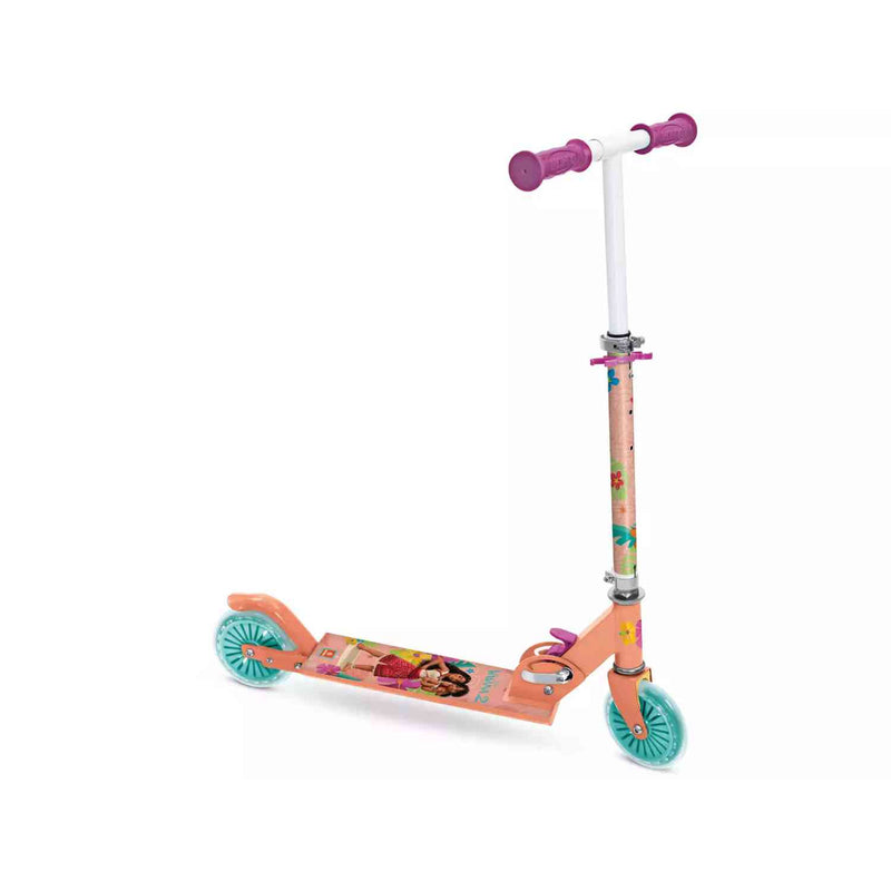 Vista lateral del patinete plegable Vaiana con ruedas de 120 mm y manillar ajustable